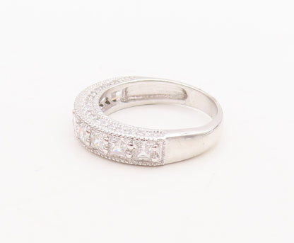 925 Sterling Silver Vintage Ring Designer Multi Shape CZ Inlay  Sz 7  RG29600
