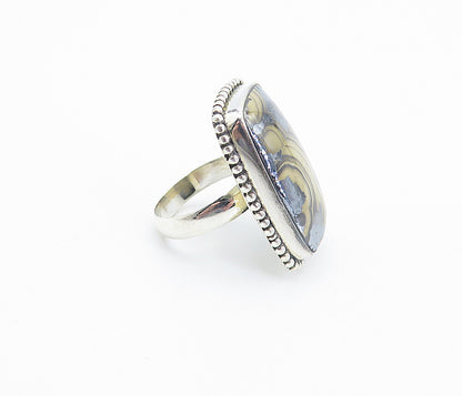 925 Sterling Silver  Cabochon Cut Brown Agate Square Cocktail Ring Sz 8 RG8141