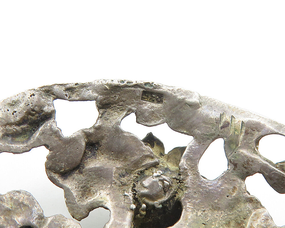 925 Sterling Silver Vintage Antique Oxidized Floral Wreath Brooch Pin BP6773