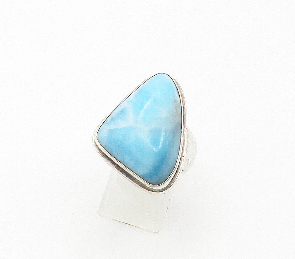 925 Sterling Silver  Vintage Cabochon Cut Larimar Cocktail Ring Sz 8  RG15484