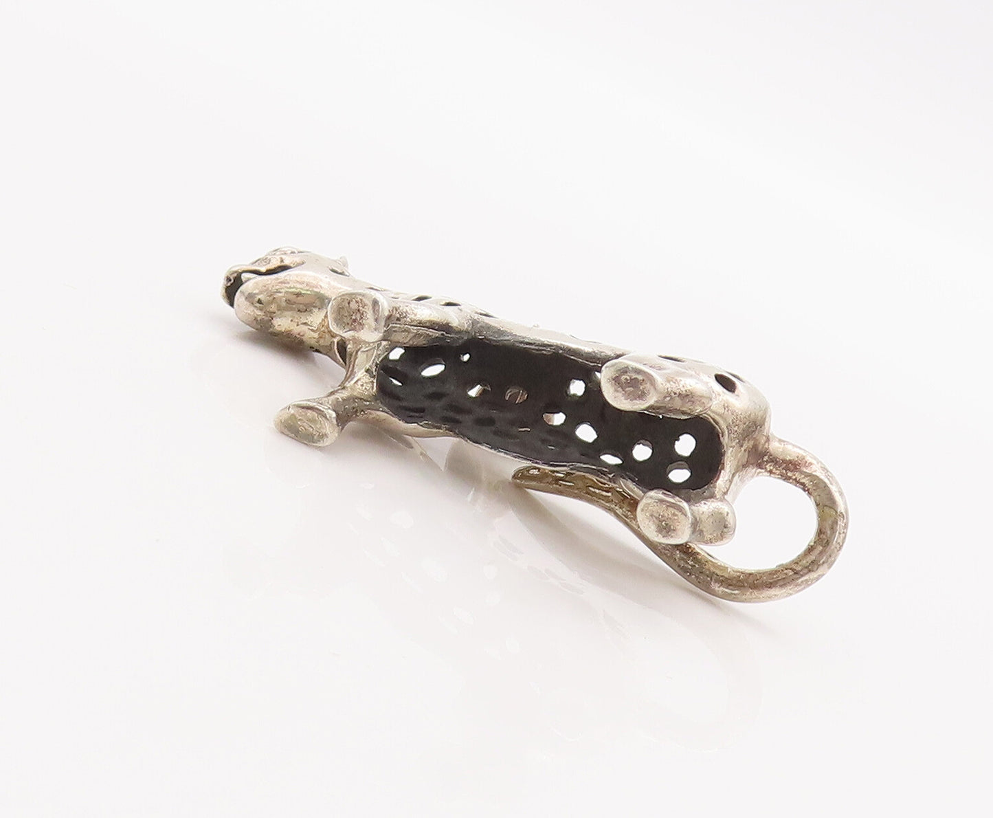 925 Sterling Silver Vintage Pendant Solid 3d Carved Patched Leopard  PT23232