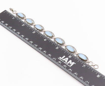 925 Sterling Silver Vintage Bracelet BEAU Antique Cabochon Cat Eye Link  BT11515