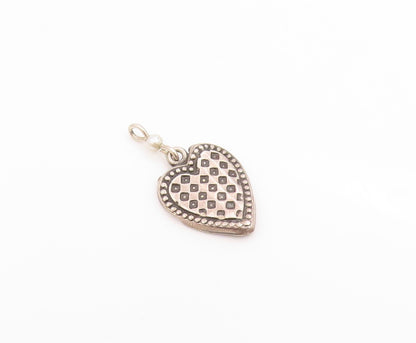 925 Sterling Silver Vintage Petite Pearl Checkered Love Heart Pendant  PT16466
