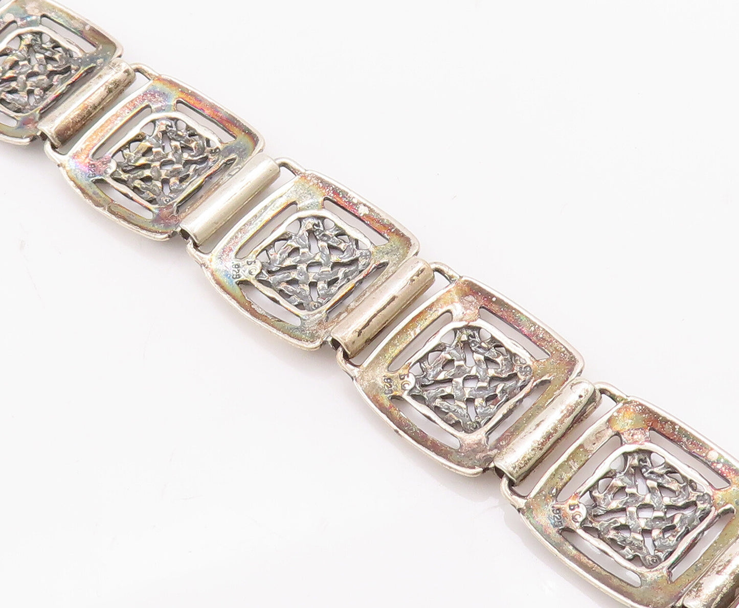925 Sterling Silver Vintage Bracelet Celtic Knot Cutout Frames Linked  BT10329