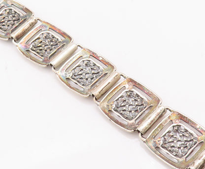 925 Sterling Silver Vintage Bracelet Celtic Knot Cutout Frames Linked  BT10329