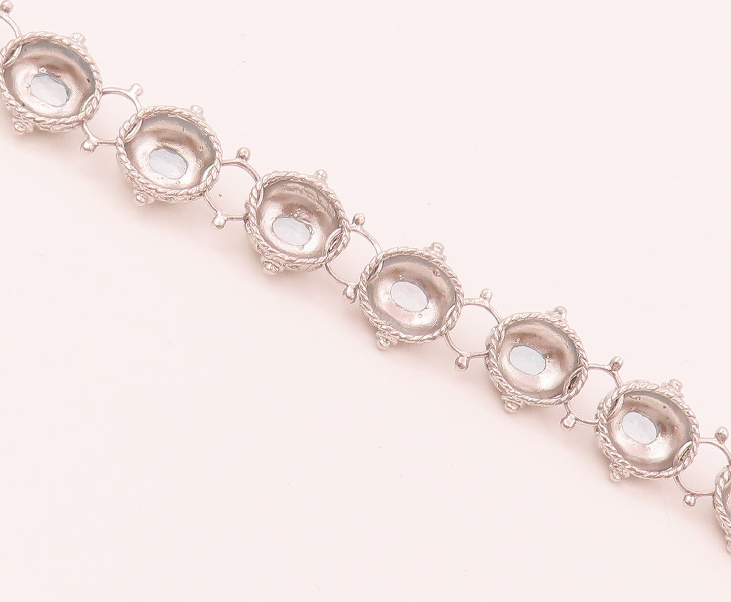 925 Silver  Vintage Blue Topaz Halo Twist Rope Dome Tennis Bracelet  BT9941