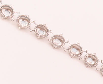 925 Silver  Vintage Blue Topaz Halo Twist Rope Dome Tennis Bracelet  BT9941