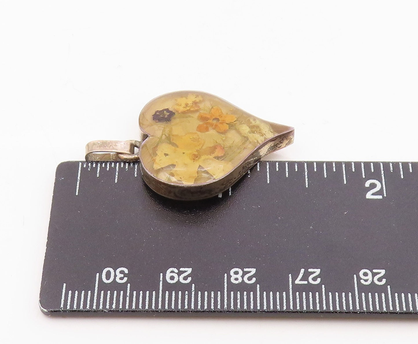 925 Sterling Silver  Vintage Floral Glass Art Love Heart Pendant  PT18824