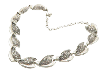 DANECRAFT 925 Sterling Silver  Vintage Floral Leaf Motif Chain Necklace NE2503