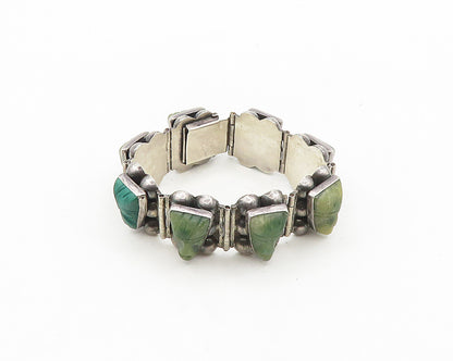 P.Y. MEXICO 925 Sterling Silver Vintage Face Carved Jade Chain Bracelet BT7240