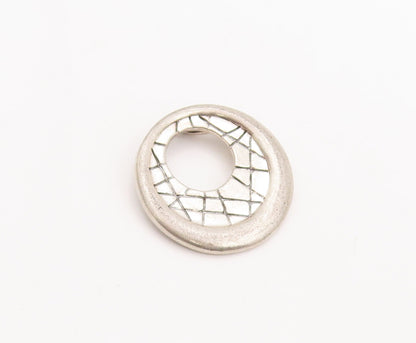 925 Sterling Silver Vintage Pendant Designer Solid Round Grooved  PT23158