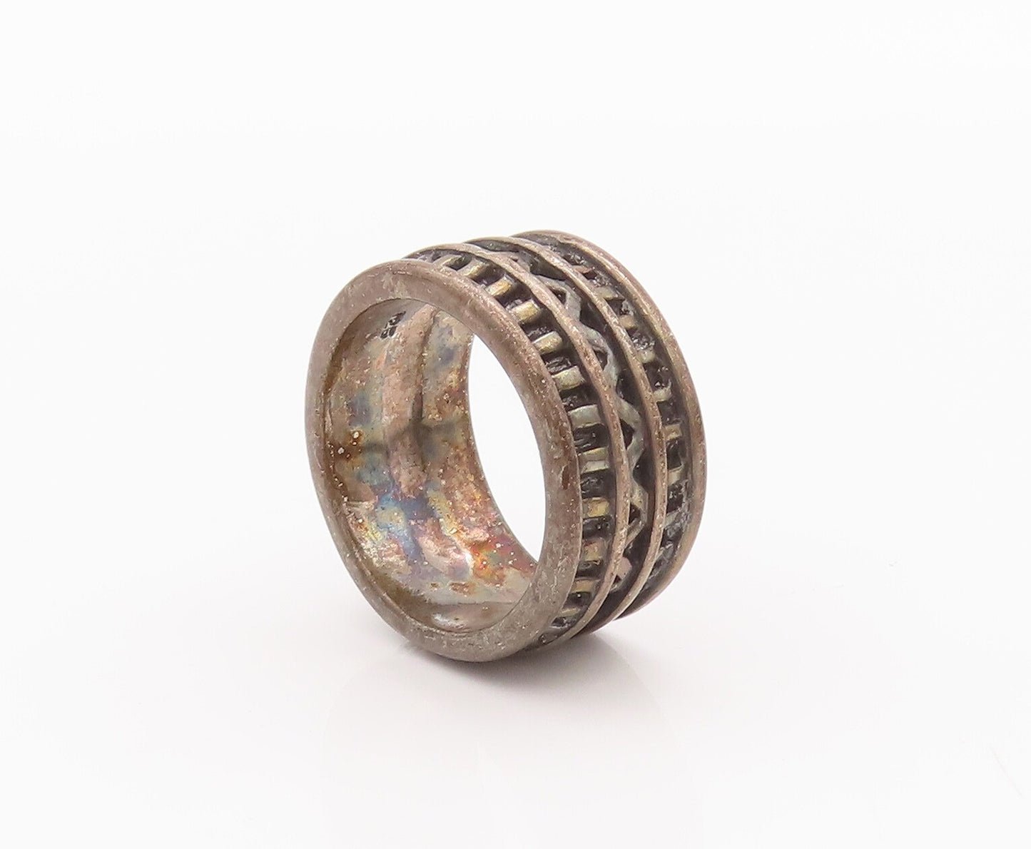 925 Sterling Silver Vintage Ring Solid Grooved Geometric Pattern  Sz 6  RG28255