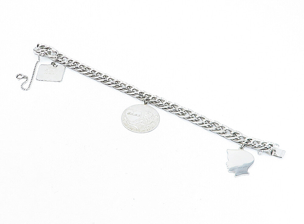 925 Sterling Silver  Vintage Shiny Mother Love Charmed Chain Bracelet  BT1477