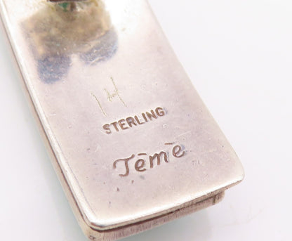 925 Sterling Silver Vintage Earrings TEME NAVAJO Rectangle Larimar Inlay EG13336