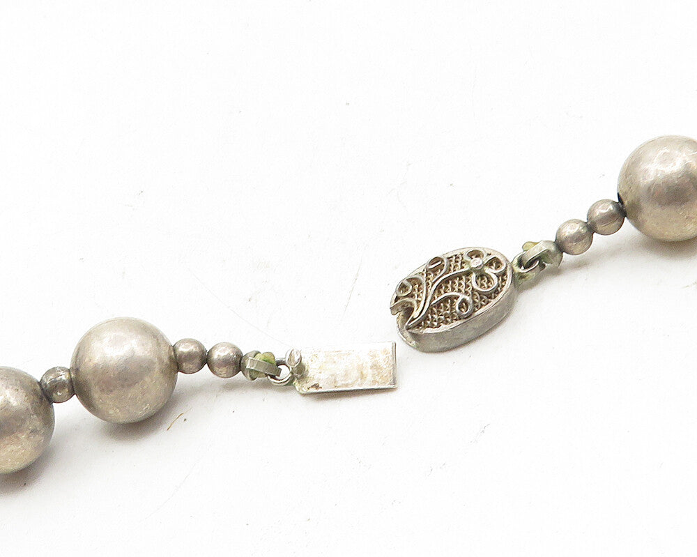 925 Sterling Silver  Vintage Antique Dark Tone Beaded Chain Necklace  NE1914