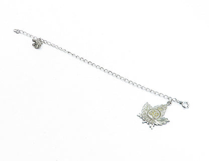 925 Sterling Silver  Vintage Two Tone Autumn Leaf Charm Chain Bracelet  BT1474