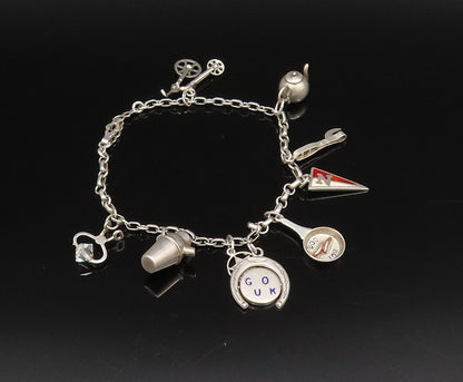 925 Silver  Vintage Hot Dog Pan Crystal Quartz & Multi Charm Bracelet  BT9667
