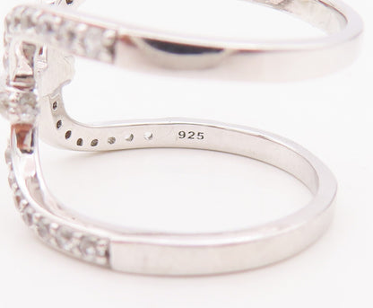 925 Sterling Silver Vintage Ring Designer Cutout CZ Inlay  Sz 7.5  RG29900