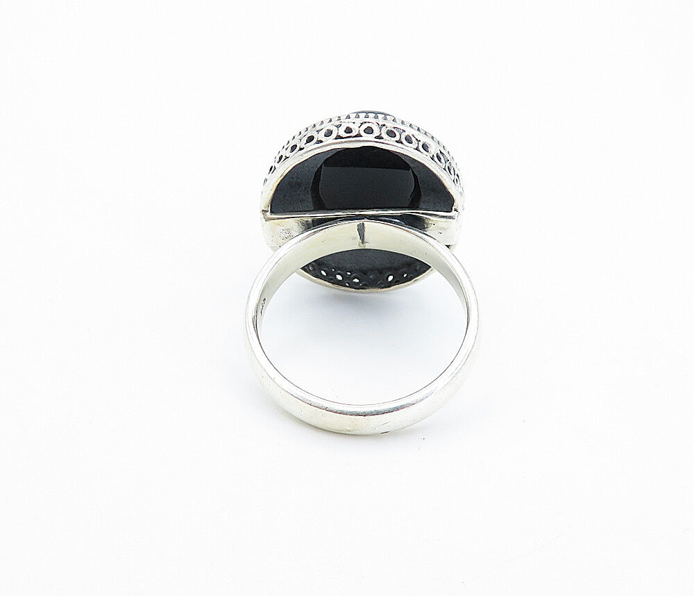 925 Sterling Silver  Vintage Cabochon Black Onyx Cocktail Ring Sz 9.5  RG7146