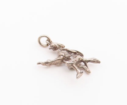 925 Sterling Silver  Vintage Flying Witch On Broomstick Pendant  PT17076