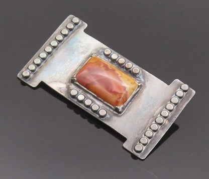 925 Sterling Silver Vintage Brooch Pin Solid Beaded Rectangular Jasper  BP10644