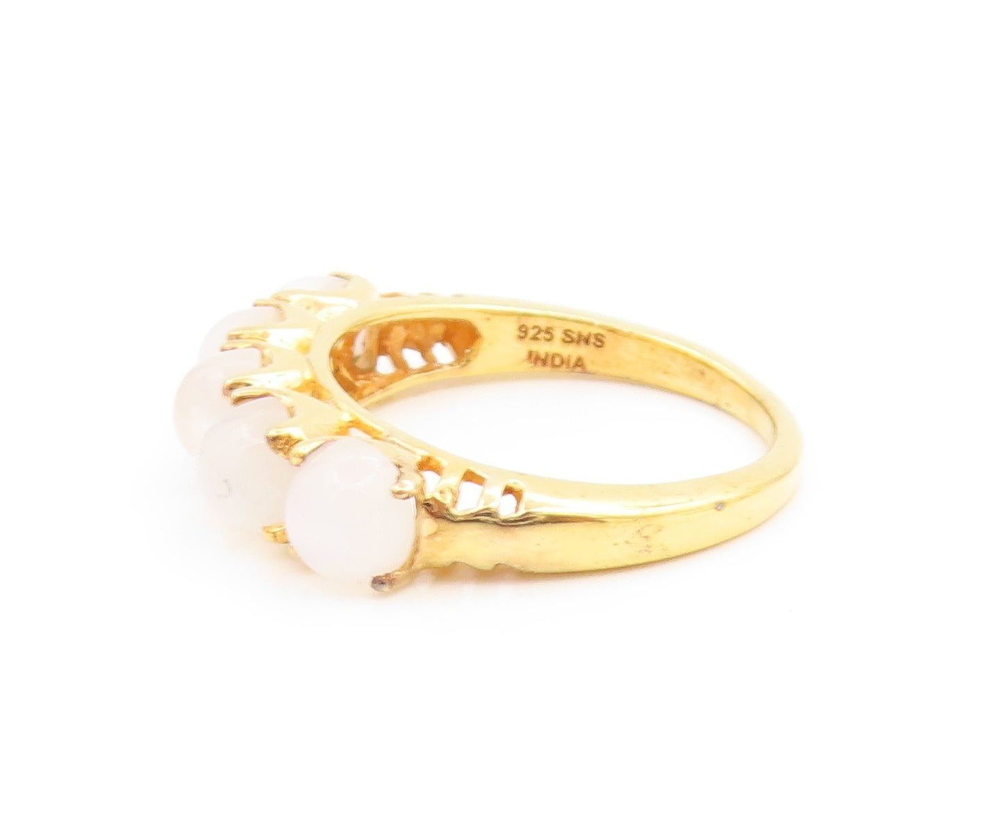 925 Sterling Silver Vintage Ring Gold Plated Round Moonstone Band  Sz 7  RG36233