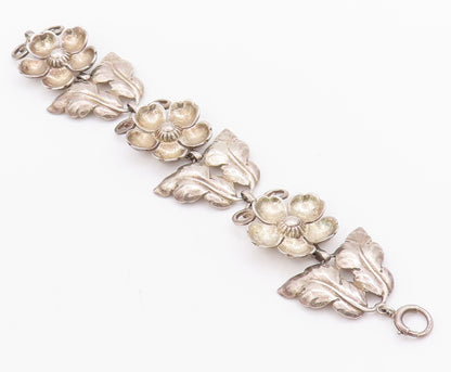 925 Sterling Silver Vintage Bracelet BAUR Solid Carved Flower & Leaves  BT10345