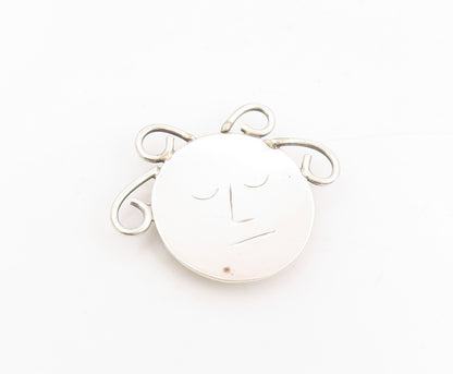 925 Sterling Silver Vintage Brooch Modernist Celestial Sleeping Moon Pin BP12039