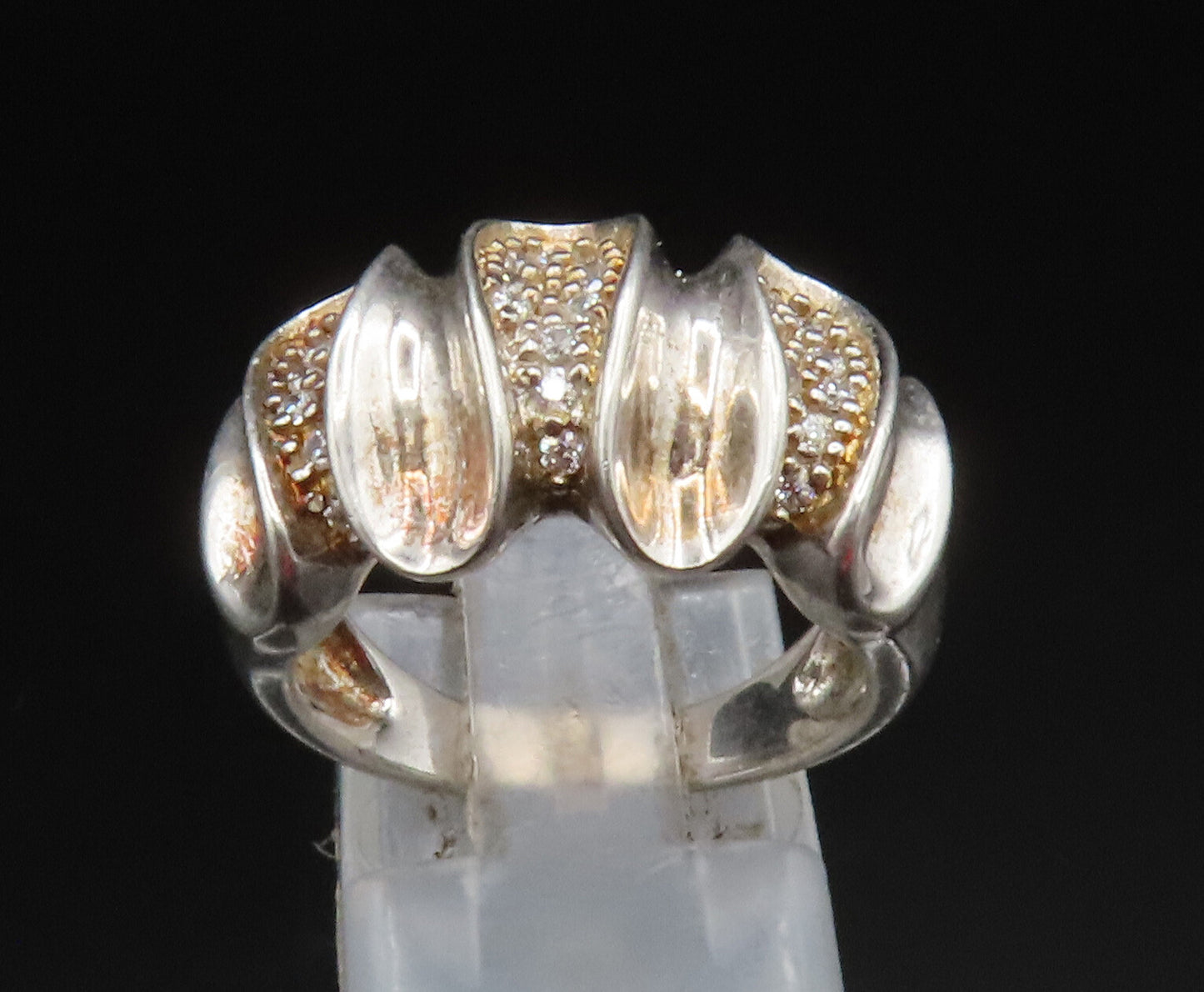 925 Sterling Silver  Vintage Topaz Concave Swirl Pattern Ring Sz 7  RG25228