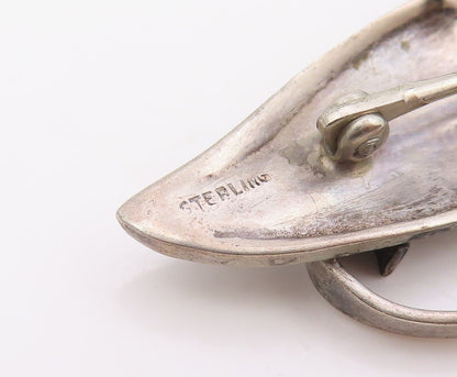 925 Sterling Silver Vintage Brooch Pin Modernist Botanical Swirly Leaf  BP12238