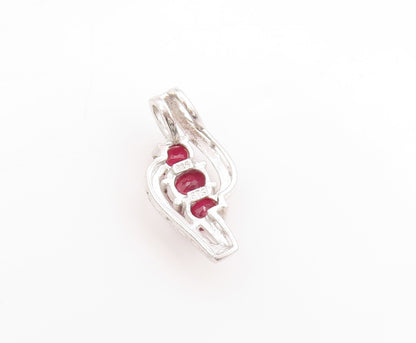 925 Sterling Silver Vintage Pendant Modernist Three Stone Ruby Charm  PT25035