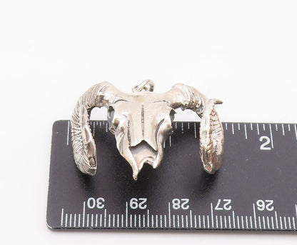 925 Sterling Silver  Vintage Shiny Ram's Skull Animal Motif Pendant  PT18517