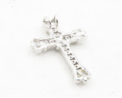 925 Sterling Silver  Shiny White Topaz Crowned Religious Cross Pendant  PT9678
