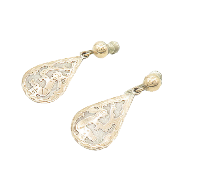 GUATEMALA 925 Silver & 18K GOLD  Vintage Two Tone Non Pierce Earrings  EG8889