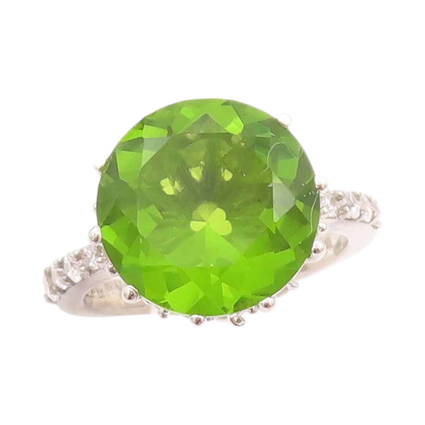 925 Sterling Silver Vintage Ring Modernist Round Peridot & CZ  Sz 6  RG32434