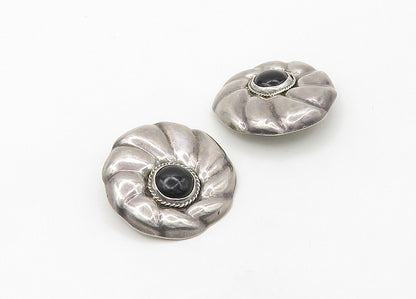 MEXICO 925  Silver  Vintage Cabochon Black Onyx Non Pierce Earrings  EG10680