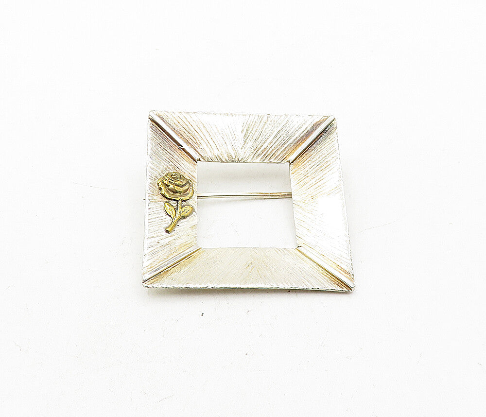 YANNIS 925 Sterling Silver  Vintage 2 Tone Rose Flower Frame Brooch Pin BP1477