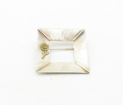 YANNIS 925 Sterling Silver  Vintage 2 Tone Rose Flower Frame Brooch Pin BP1477