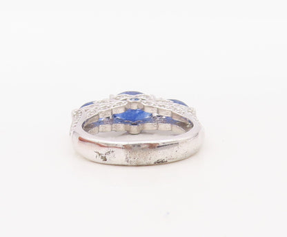 925 Sterling Silver Vintage Ring Floral Carved Oval Sapphire & CZ Sz 7.5 RG30576