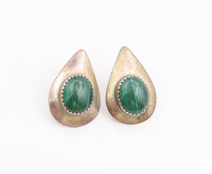 925 Sterling Silver Vintage Earrings MOQUINE NAVAJO Malachite Teardrops  EG13724