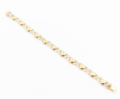 925 Sterling Silver  Genuine Diamonds Love Hearts XO Chain Bracelet  BT7583