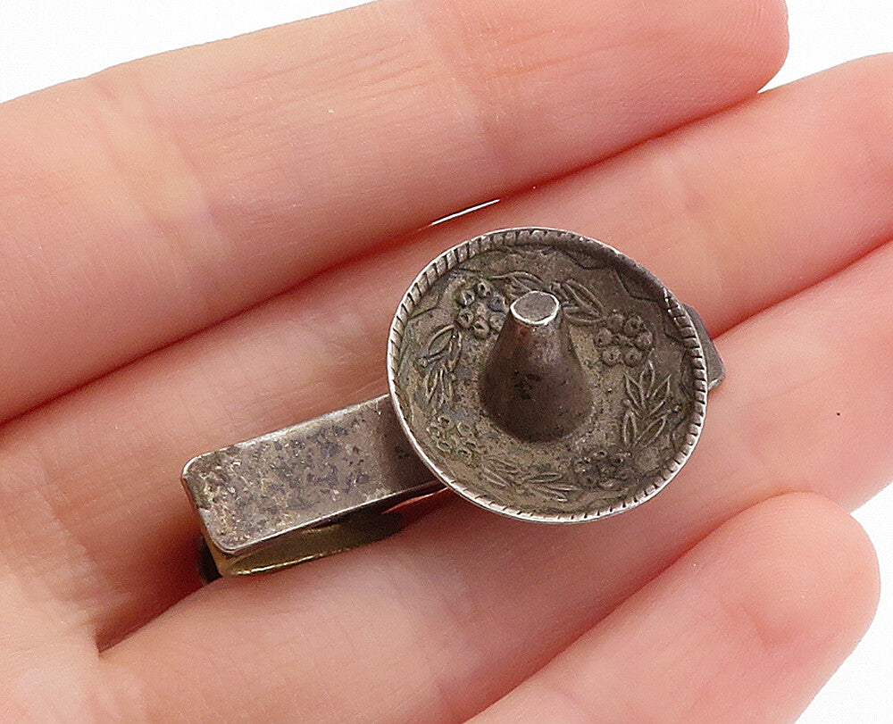 JM 925 Sterling Silver  Vintage Antique Petite Sombrero Motif Tie Clip  TR1241