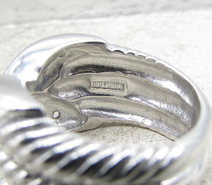 925 Silver Cubic Zirconia X Twisted Ropes 2 Tone Band Ring Sz 6 RG1947