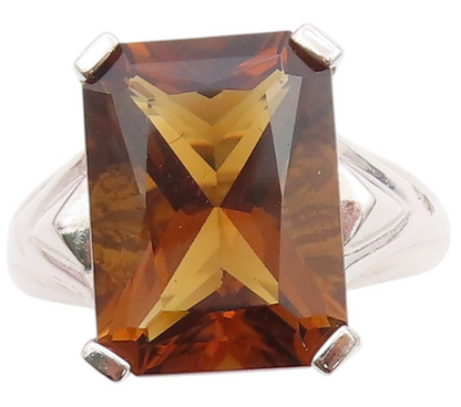 925 Sterling Silver Vintage Ring Smoky Quartz Solid Statement Band  Sz 8 RG33497