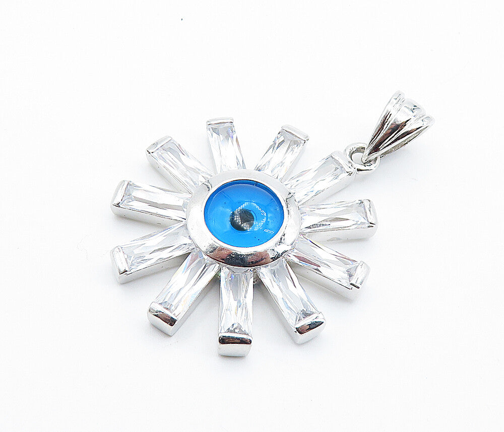 925 Sterling Silver  Sparkling Cubic Zirconia Evil Eye Drop Pendant  PT6033