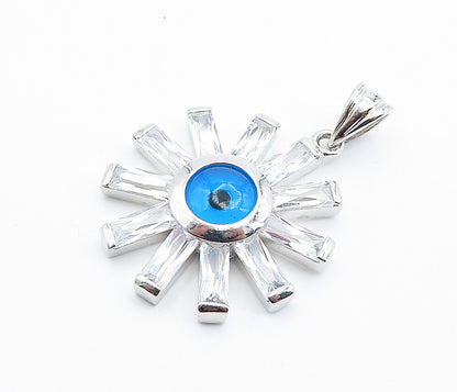 925 Sterling Silver  Sparkling Cubic Zirconia Evil Eye Drop Pendant  PT6033