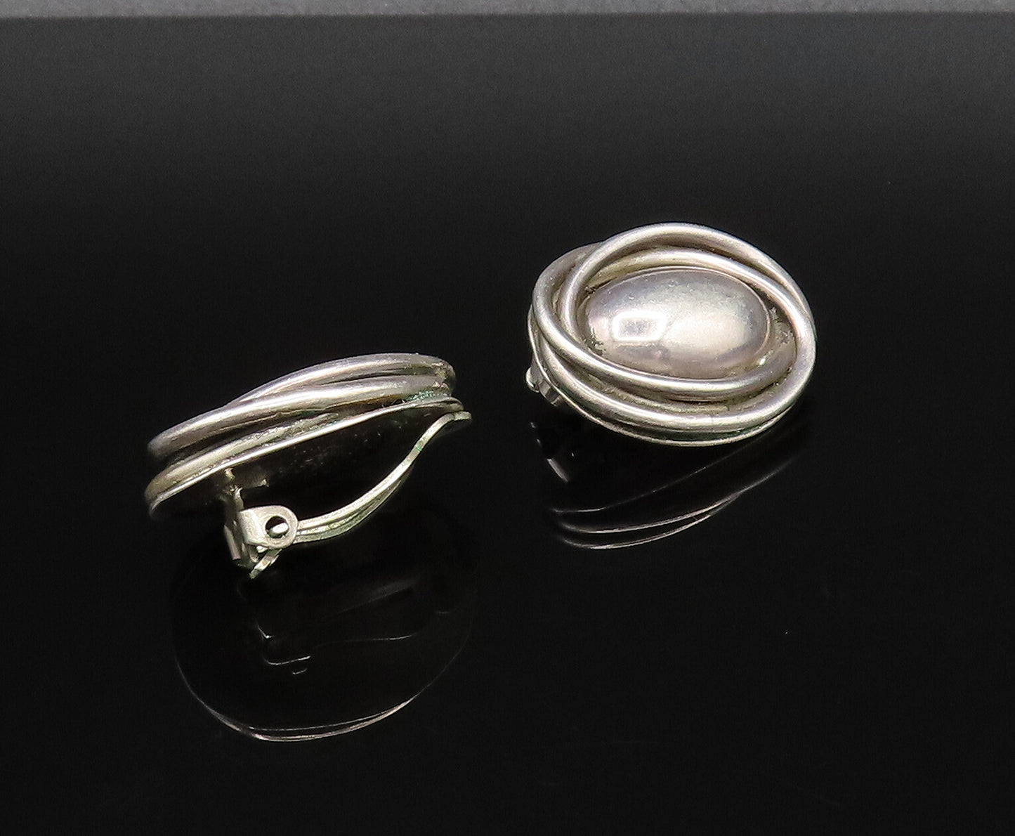 MEXICO 925 Silver  Vintage Wrapped Oval Bead Non Pierced Earrings  EG12098