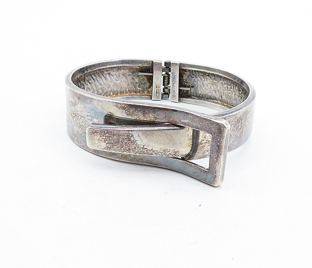 925 Sterling Silver Vintage Dark Tone Belt Buckle Bangle Bracelet BT2573