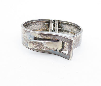 925 Sterling Silver Vintage Dark Tone Belt Buckle Bangle Bracelet BT2573