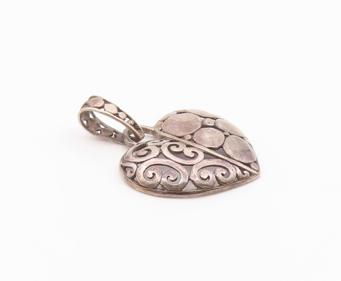 925 Sterling Silver  Vintage Dark Tone Pretzel Love Heart Pendant  PT16121